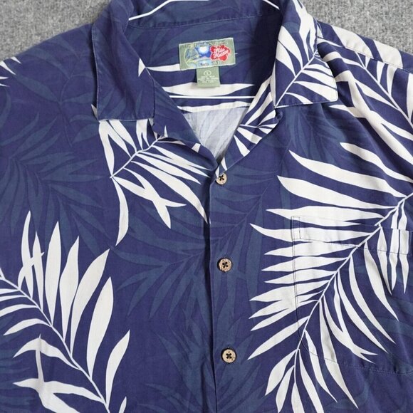 Hilo Hattie Shirt Large Blue Short Sleeve Silk Loop Collar Floral - Picture 2 of 7